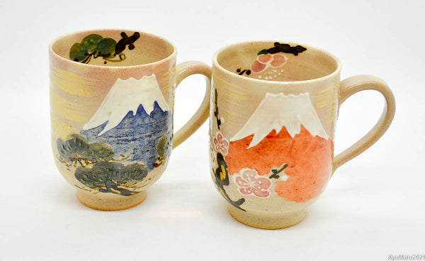 SET de Tazas Ceramica 198 Monte Fuji Azul y Naranja